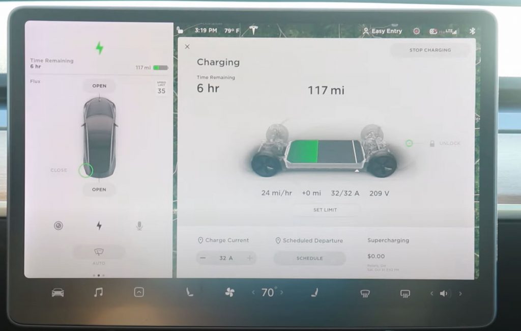 Tesla Infotainment Charging Screen