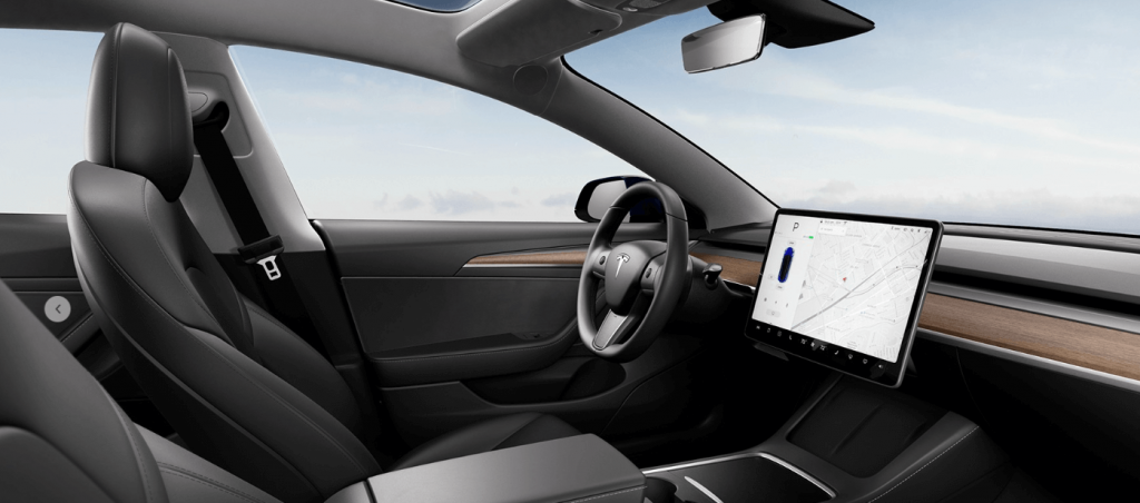 Black interior of a Tesla Model 3