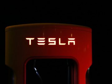 Red Tesla supercharger
