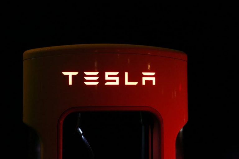 Red Tesla supercharger