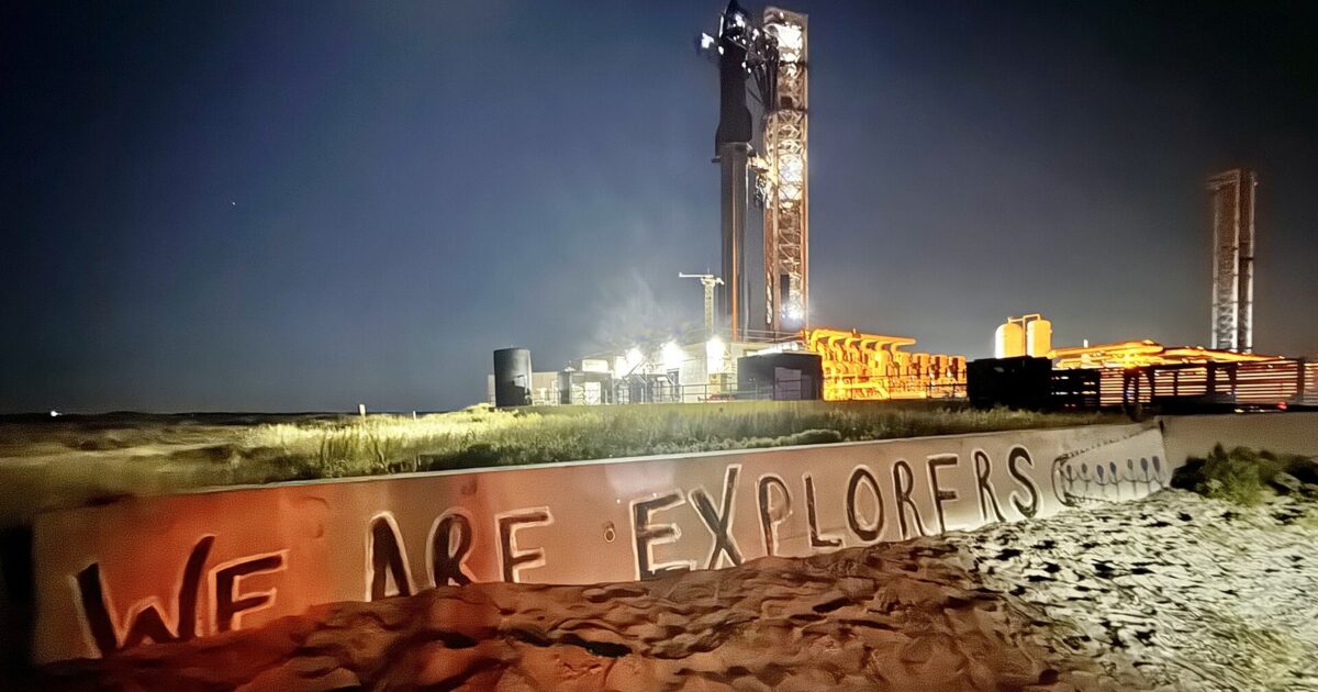 SpaceX Starship stacked on the launch pad at Starbase ahead of a flight test