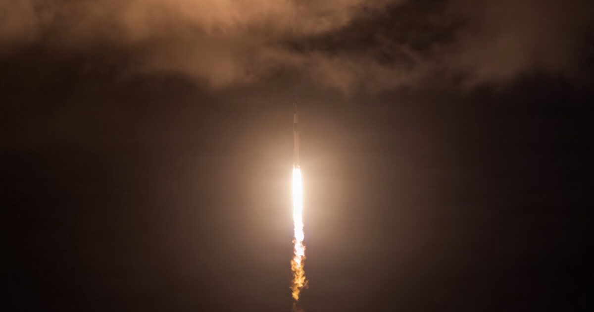 Falcon 9 rocket launches a Starlink mission from Space Launch Complex 40 at Cape Canaveral Space Force Station.