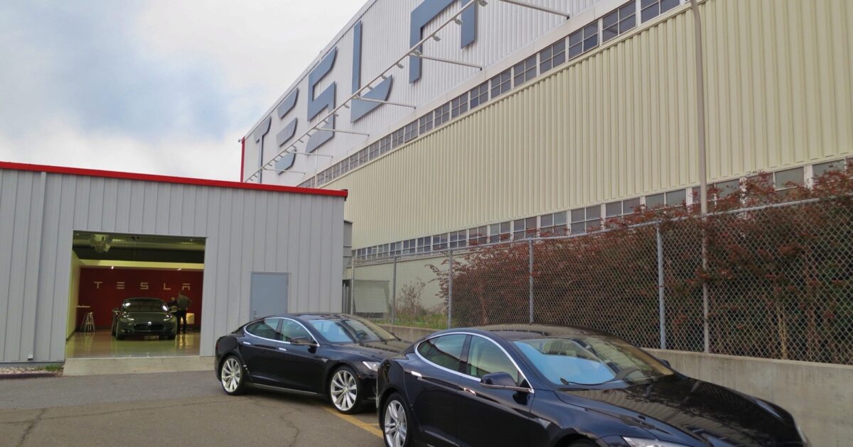 New Tesla vehicles outside Fremont Factory in California