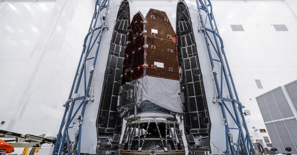 NASA's Roman Space Telescope inside a SpaceX Falcon Heavy payload fairing at Kennedy Space Center