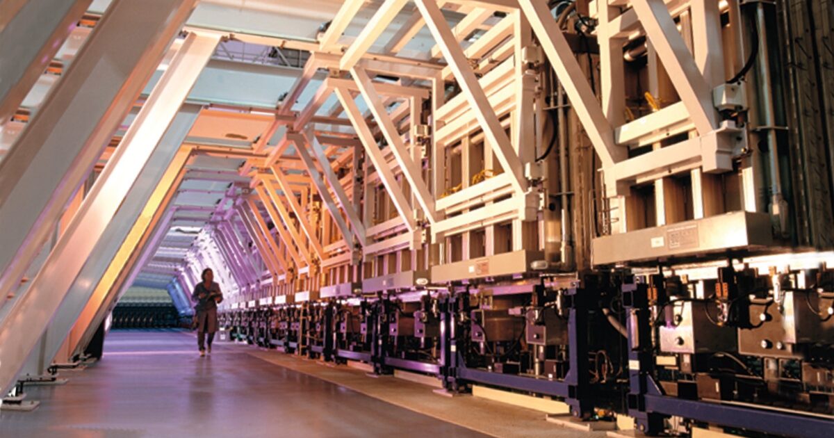 Roll-to-roll solar photovoltaic manufacturing line inside a U.S. factory