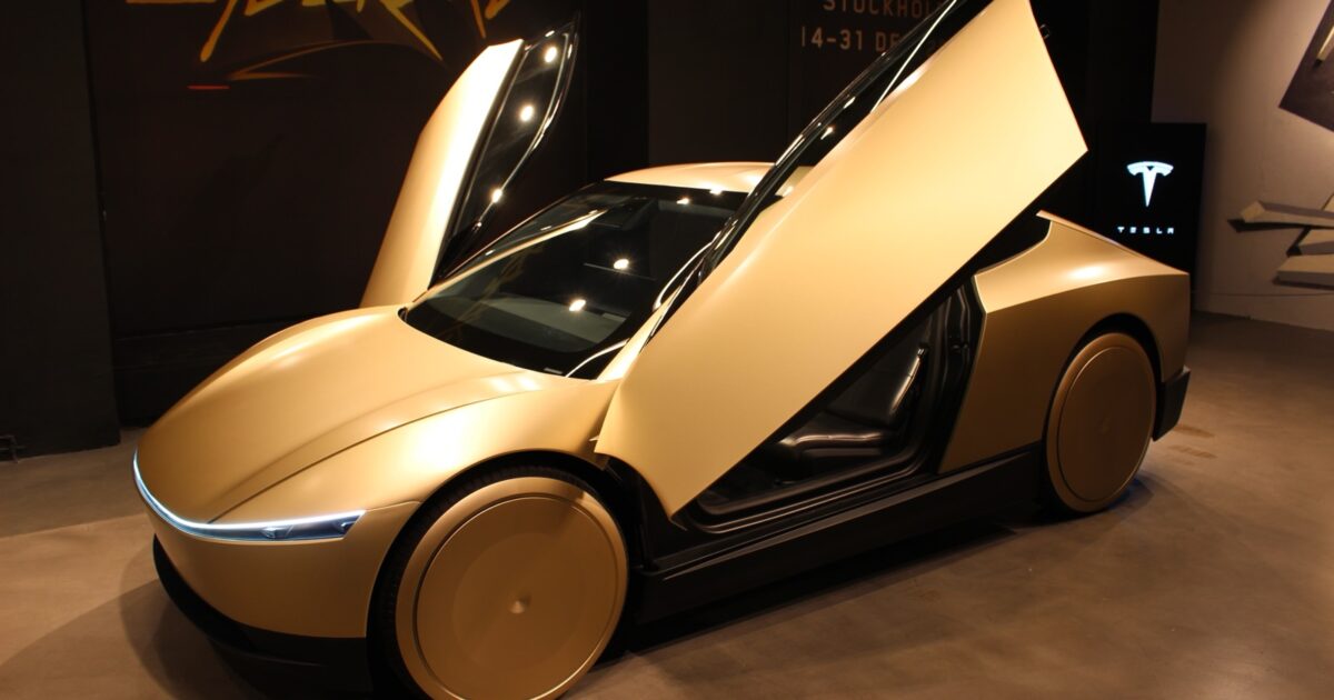 Tesla Cybercab displayed indoors