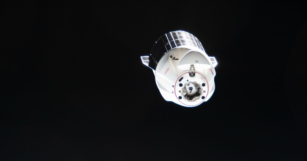 NASA photograph of a SpaceX Dragon cargo spacecraft flying in orbit